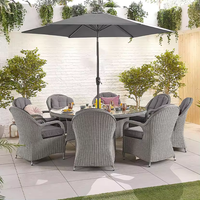 Table de patio en rotin PE avec cadre en aluminium pour meubles de jardin d'extérieur avec foyer table à manger en rotin