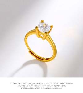 Anillo de Compromiso y Matrimonio de Fábrica, Chapado en Oro de 24k Ajustable, con Cuatro Garras y Circonita Sintética Incrustada, para Pareja, Mujer - Product Image 2