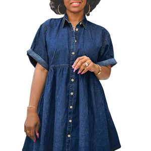 Nouvelles robes en jean pour femmes, manches courtes, coupe ajustée, style A, tendance - Product Image 4