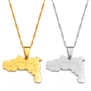 Collane con Ciondolo della Regione del Tigray in Etiopia, Gioielli Africani in Acciaio Inossidabile Argento per Donne e Ragazze con Nome del Villaggio # 237721 - Product Image 1