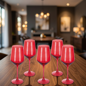 Set Galileo di 6 Calici Moderni da Vino Rosso da 510ml, Bicchieri in Cristallo Colorato Rubino con Logo Personalizzabile, Lavabili in Lavastoviglie - Product Image 2