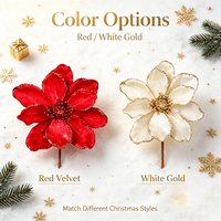 Tige de Poinsettia Rouge Scintillante pour Décoration de Noël, Fleur Artificielle en Velours Rouge, Décoration pour Arbre de Noël