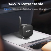 Chargeur de voiture rétractable SUNDA 84W 1A2C PD, chargeur rapide USB C pour téléphones mobiles