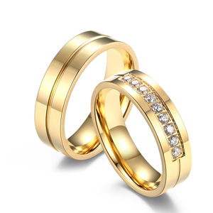 Trendy <b>Titanium</b> Steel Diamond Couple <b>Rings</b> Channel Setting Wedding <b>Rings</b> Unisex Jewelry - Product Image 1