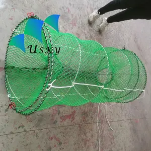 Foldable trap fishing crab cage fishing lobster trap crab pot 70*140cm pot green web for sale