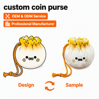 Pochette à monnaie en peluche personnalisée OEM ODM, sac de rangement doux en forme de boulette avec cordon de serrage, cadeau Kawaii pour enfants et filles, promotionnel