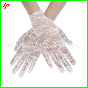 Gants en dentelle pour femmes, noirs et blancs, accessoires de robe de mariée, courts avec bordure en dentelle, gants de costume de bal de mariée - Product Image 4