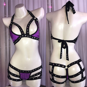 Nhà Máy Giá Polyester Chất Liệu Hai Mảnh Phụ Nữ Kim Cương Kỳ Lạ Quần Áo Đồ Lót Sexy Phụ Nữ Khóa Vũ Nữ Thoát Y Trang Phục Mặc - Product Image 5