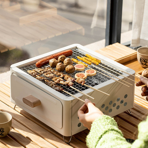 Barbecue portable d'extérieur au charbon de bois sans fumée, hauteur réglable, pour usage domestique, mini, avec plaque de cuisson émaillée, type gril, en fer pliable - Product Image 3