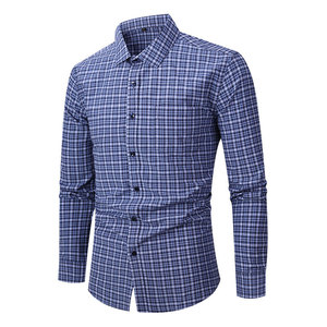 <span class=keywords><strong>Camicie</strong></span> Eleganti da Uomo Plus Size, Nuove, Traspiranti, a Maniche Lunghe, Fantasia Scozzese, Non Necessita di Stiratura, Business Casual, Vestibilità <span class=keywords><strong>Slim</strong></span>, per l'Autunno - Product Image 1