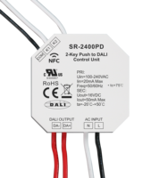 Unité de contrôle DALI programmable Sunricher NFC à 2 touches avec prise en charge du contact sec, capteur de mouvement intégré et alimentation bus 50mA SR-2400PD