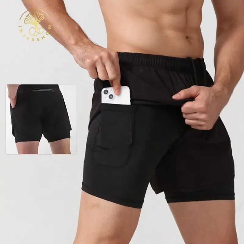 Blanco de alta calidad transpirable de secado rápido entrenamiento deporte para Hombre Ropa atlética personalizada gimnasio correr malla 2 en 1 pantalones cortos para hombres