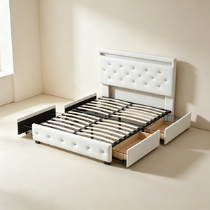 <span class=keywords><strong>Lit</strong></span> de rangement capitonné en <span class=keywords><strong>strass</strong></span> blancs avec tiroirs, en cuir PU, taille Queen, mobilier de chambre à coucher – Vente en gros - Product Image 6