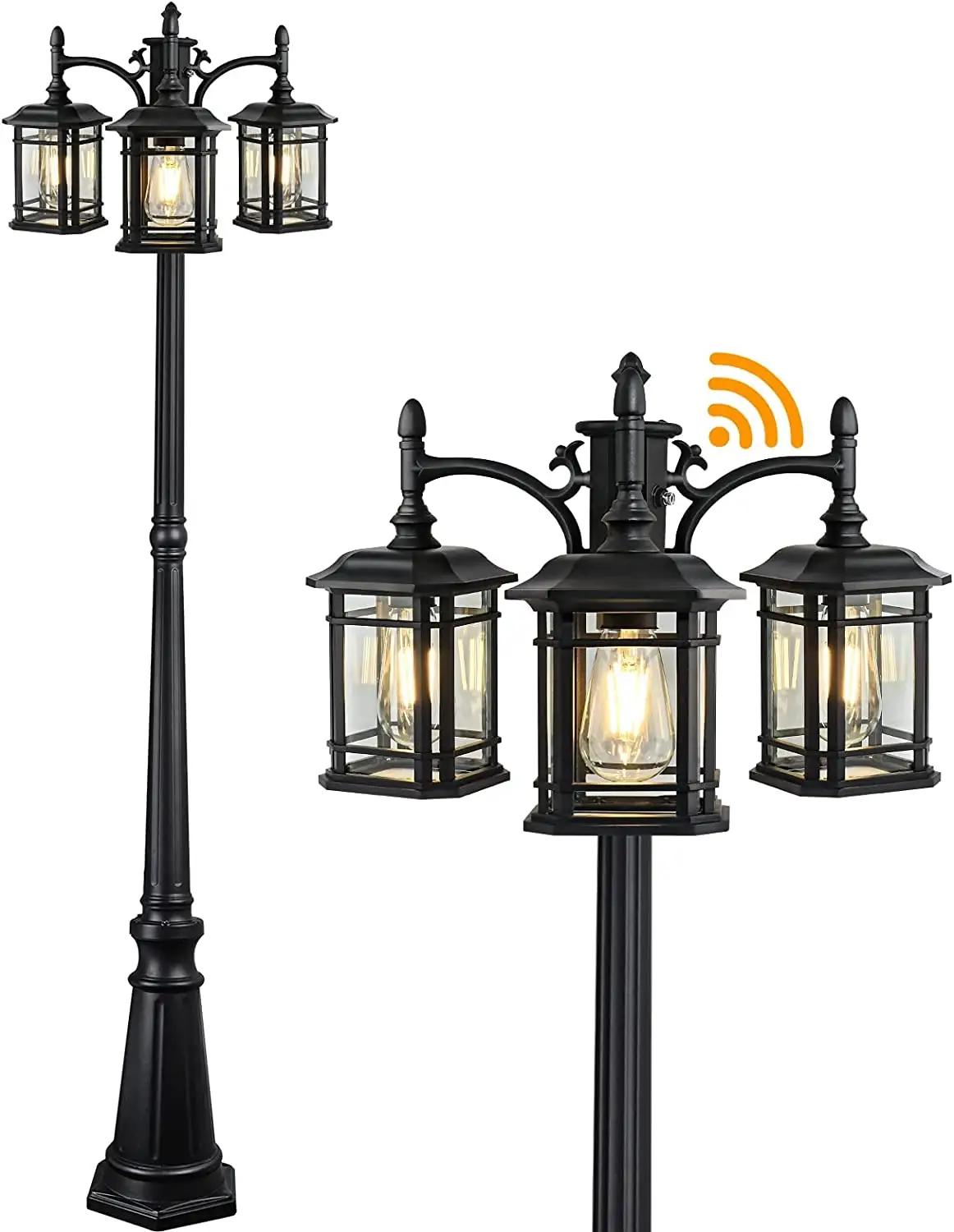 Vintage Outdoor Post Light 3-Headed Lamp Post IP65 Waterproof Street Lantern 3 Light Black Clear Glass Outdoor Lamp Post Lights