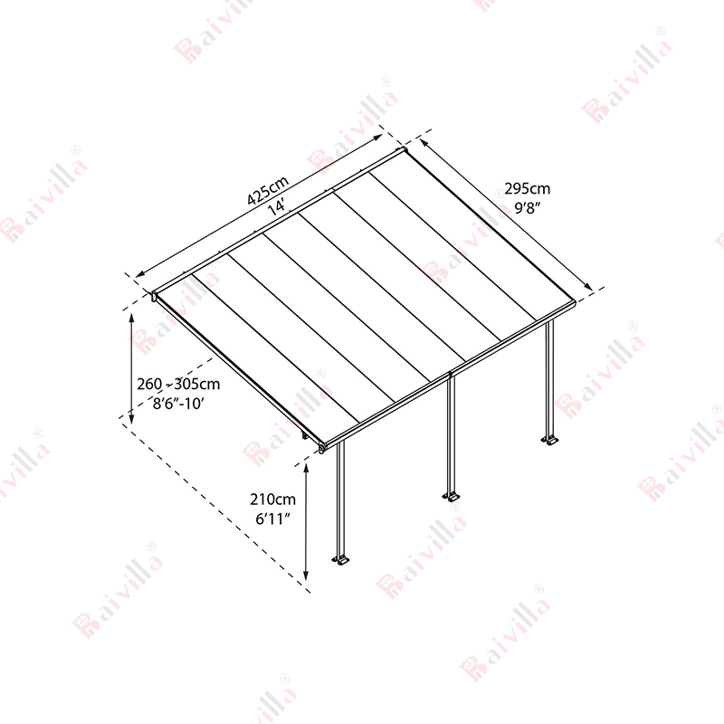 Durée de vie Résilient Polycarbonate Patio Auvents de Balcon En Métal Gris Cadre En Aluminium