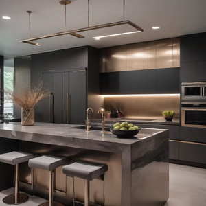 Armadi da cucina di lusso moderni personalizzati in legno resistente <span class=keywords><strong>isola</strong></span> con ripiani in laminato nero moderni armadi da cucina in legno - Product Image 6