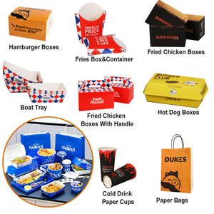 Caixas de Papel Cartão Marfim Personalizadas em Formato de Barco para Hot Dog, Bandejas para Waffle, Caixas para Hambúrguer e Corndog com Tampas e Relevo - Product Image 4