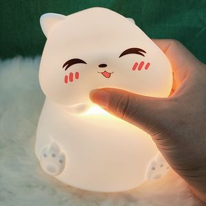 Lampe de nuit en silicone en forme de chat, contrôle tactile et changement de couleur automatique, lampe de chevet LED pour enfants, rechargeable par USB, lampe douce pour la chambre d'enfant - Product Image 4
