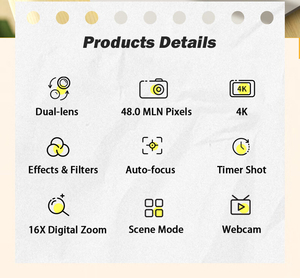 กล้องดิจิตอล SONIDA 4K วิดีโอเรโทร คอมแพค 48 ล้านพิกเซล หน้าจอคู่ขนาด 2.8 นิ้ว พร้อมระบบตรวจจับใบหน้า เหมาะสำหรับวีล็อก กล้องสำหรับเด็ก ของขวัญคริสต์มาส กล้องวีล็อกสำหรับเด็ก - Product Image 2