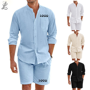 Hot Sell Men's Summer 2 Piece Set Custom LOGO Tracksuits for Men Joggers Suits Shirt <strong>Long</strong>-<strong>sleeved</strong> Shorts Sport Casual <strong>Beach</strong> <strong>Wear</strong> - Product Image 1