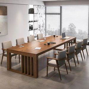 Mesa de Conferencia de Madera Sólida, Larga, Moderna y Minimalista, para Uso Comercial, con Sillas - Product Image 2