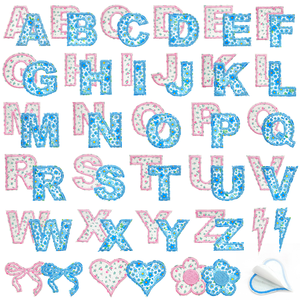 60 Pcs Floral Embroidered Alphabet <strong>Patch</strong> Set, Letters A-Z, Heart, Flower, and Bow Applique for DIY Projects - Product Image 1