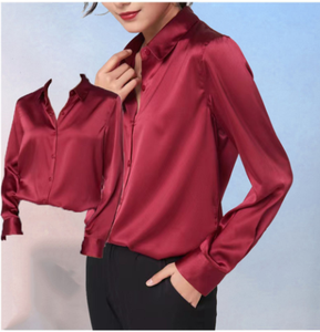 Camicia di raso <span class=keywords><strong>donna</strong></span> <span class=keywords><strong>autunno</strong></span> <span class=keywords><strong>inverno</strong></span> colore puro Design femminile camicia con fondo a maniche lunghe in seta - Product Image 6