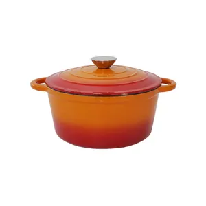 Casserole en fonte émaillée Orange, ronde et en acier inoxydable, avec Double poignée