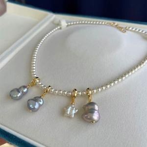 Collar de abalorio de perla Natural gris de lujo claro hecho a mano collar con colgante de calabaza de estrella múltiple para mujer joyería de regalo de playa - Product Image 1