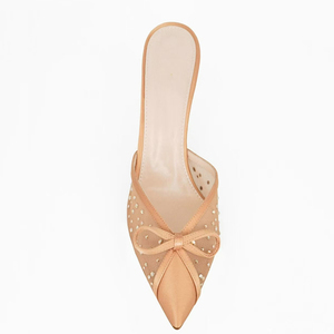 Zapatos de Tacón Alto para Mujer, Talla Grande 45, con Lazo y Diamantes Brillantes, Sandalias de Tacón Fino con Pedrería, Mules de Malla para Vestir - Product Image 5