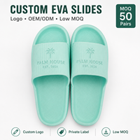 Claquettes d'intérieur en EVA turquoise texturées à semelle épaisse, sandales à large bride gaufrées, personnalisables avec logo, vente en gros