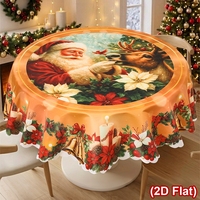 Nappe de Noël Vintage 2026, Housse de Table Rouge Ronde 150cm en Polyester, Décoration Bonhomme de Neige Noël Natal Navidad