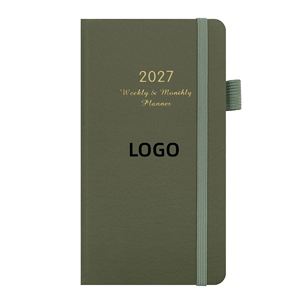 In Stock 2027 Weekly <b>Yearly</b> <b>Planner</b> Notebook PU Leather Hardcover Notepad 72 Sheets Paper with Elastic Band for Corporate Gifts - Product Image 1