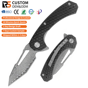 Cuchillo de Bolsillo Plegable EDC, Táctico, Portátil, para Campismo y Actividades al Aire Libre, con Hoja de Acero de Damasco Personalizada OEM y Mango G10 - Product Image 1