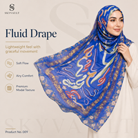 Hijab Modal Warna Biru Royal dengan Motif Bunga Abstrak Berwarna-warni untuk Wanita Muslim, Cocok untuk Sehari-hari, Liburan, dan Semua Musim