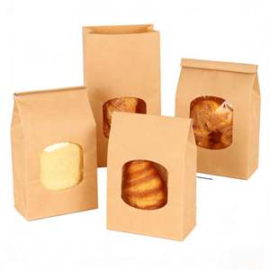 Sac en papier kraft à fond carré brun avec fenêtre, personnalisé, à bas prix, pour emballage alimentaire à emporter, idéal pour pâtisseries, biscuits et friandises, avec fermeture à lien métallique - Product Image 3