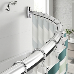 <span class=keywords><strong>Tringle</strong></span> de <span class=keywords><strong>Douche</strong></span> Courbée Réglable, Barre de Tension en Acier Inoxydable pour Baignoire d'<span class=keywords><strong>Angle</strong></span> et Salle de Bain - Product Image 1