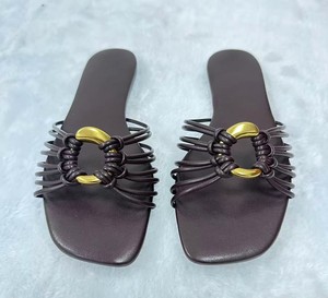 Sandales Gleibo pour femmes, nouées à la main, à fines brides multiples, avec décorations métalliques dorées, bout carré ouvert, pour l'été, décontractées, plage - Product Image 4
