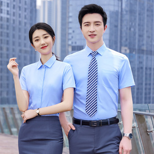 Unisex Stretch Shirt Long And Short Sleeves Solid Color Polyester Workwear For Professional Use - Product Image 4