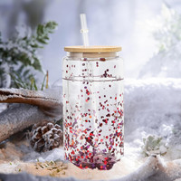 Vaso de acrílico de doble pared de 16 oz con diseño de globo de nieve, con orificio preperforado, sin BPA, con tapa y pajita