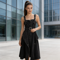 Robe en jean tendance de style européen et américain, design unique, robe en jean noire pour femmes, vente directe d'usine