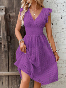 Robe d'été européenne et américaine New Lotus Leaf Sleeves Elegant Slimming V-neck pour femmes à la mode Plus Size Women's Dress - Product Image 4