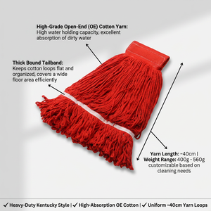 Ricambio per <span class=keywords><strong>Mop</strong></span> in Cotone con Estremità ad Anello da 40 cm, Colore Personalizzato, Senza Grovigli, 450g 500g, Filato OE, per <span class=keywords><strong>Mop</strong></span> Kentucky per Pavimenti Bagnati, con Fascia di Fissaggio - Product Image 2
