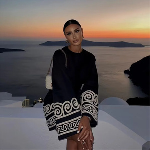 TAOP&ZA Estate 2023 Nuovo Abito <span class=keywords><strong>Corto</strong></span> da Donna <span class=keywords><strong>a</strong></span> Blocchi di Colore, Pullover Nero con Collo Tondo, <span class=keywords><strong>Maniche</strong></span> <span class=keywords><strong>Lunghe</strong></span>, Bordo Ricamato, Linea ad <span class=keywords><strong>A</strong></span> 1162241 - Product Image 3