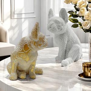 ของตกแต่งโต๊ะทำงาน งานฝีมือเรซิ่นอีพ็อกซี่ ดีไซน์ทันสมัย สร้างสรรค์ หรูหราเบาๆ สำหรับห้องนั่งเล่น รูปปั้นบูลด็อกแบบตัวต่อ งานศิลปะพื้นบ้าน - Product Image 3