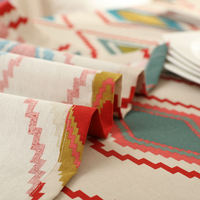Nappe de salle à manger rectangulaire en lin imprimé géométrique classique avec logo personnalisé de style américain