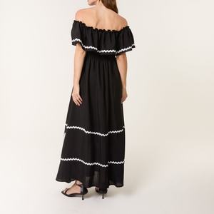 Vestido Midi de Lino con Bordado de Encaje para Mujer, Cintura Alta, Ajuste Holgado, Informal, Transpirable, de Verano, Moda Casual, Venta Caliente OEM - Product Image 3