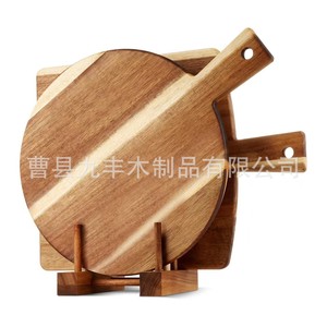 Planche à découper en bois d'acacia ronde avec poignée, double face, pour steak et pizza - Product Image 1