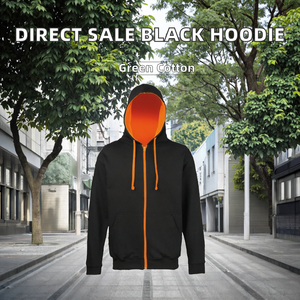Factory Direct <b>Sales</b> Wholesale Men's Solid Black Hoodies 100% Cotton Knitted Eco-Friendly Breathable <b>Spring</b> Hoodies - Product Image 2