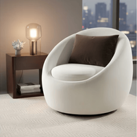 Fauteuil monoplace moderne minimaliste en bois massif à coins arrondis, tissu blanc, style hôtelier, décontracté, pour appartement et villa